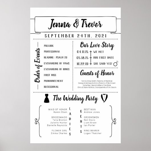 Rustikales Hochzeitsprogramm mit Icons Poster (Vorne)