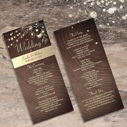 Rustikales Hochzeitsprogramm mit String Lights Programm