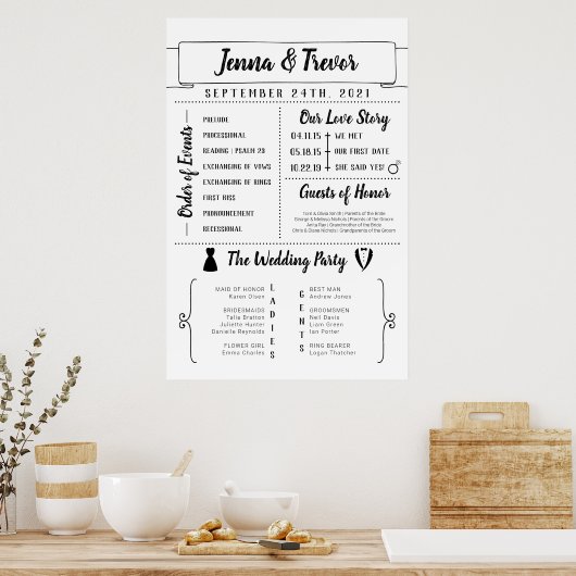 Rustikales Hochzeitsprogramm mit Symbolplakat Poster (Küche)