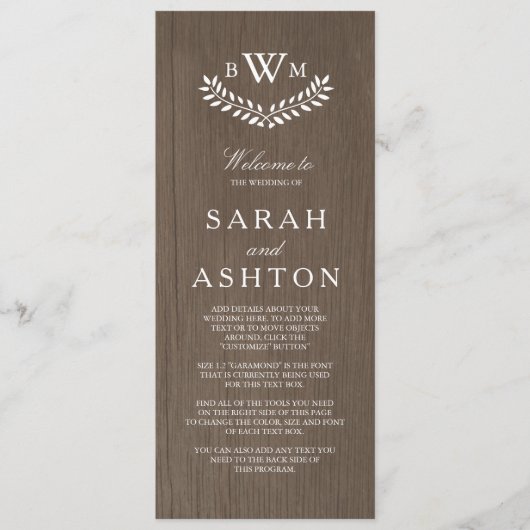 Rustikales Hochzeitsprogramm Programm (Vorderseite)