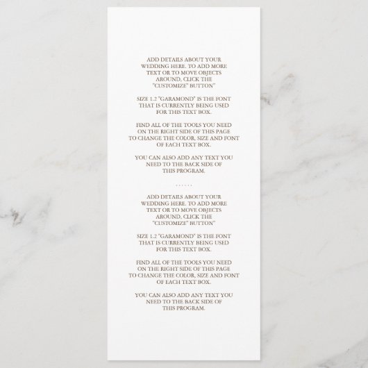 Rustikales Hochzeitsprogramm Programm (Rückseite)