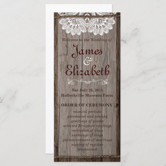 Rustikales Hochzeitsprogramm Programm (Vorne/Hinten)