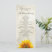 Rustikales Hochzeitsprogramm. Sonnenblumen-Zeremon Programm (Stehend Vorderseite)