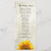 Rustikales Hochzeitsprogramm. Sonnenblumenkarte Programm (Rückseite)