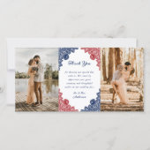 Rustikales Hochzeitssemble für Navy, Blau und Rote Dankeskarte (Vorderseite)