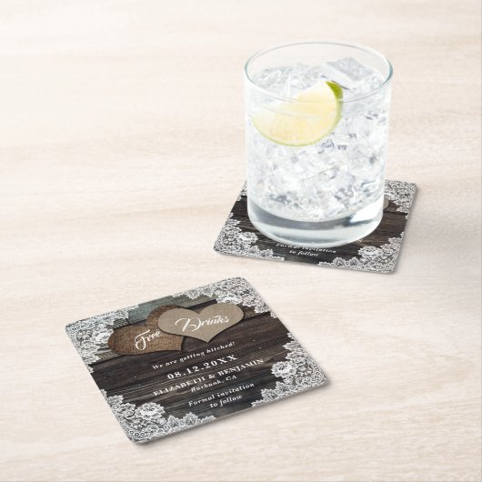 Rustikales Hochzeitssemble Save the Date Untersetz Rechteckiger Pappuntersetzer (Vor Ort)