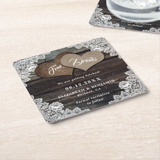 Rustikales Hochzeitssemble Save the Date Untersetz Rechteckiger Pappuntersetzer (angewinkelt)