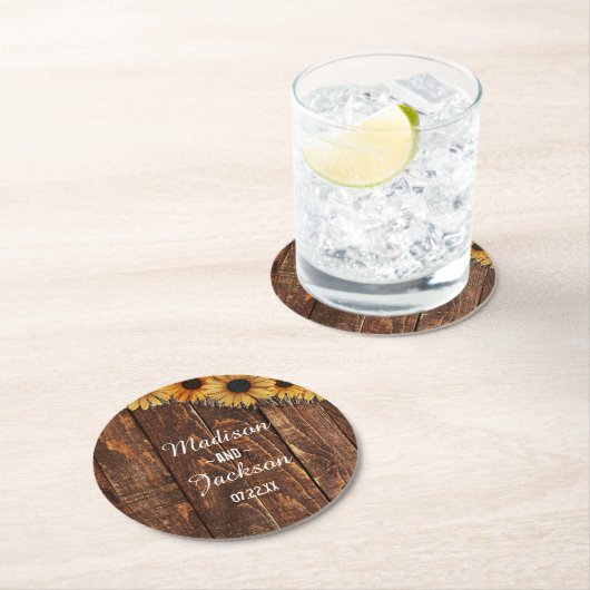 Rustikales Hochzeitsstift für Holz und Burlap-Sonn Runder Pappuntersetzer (Vor Ort)