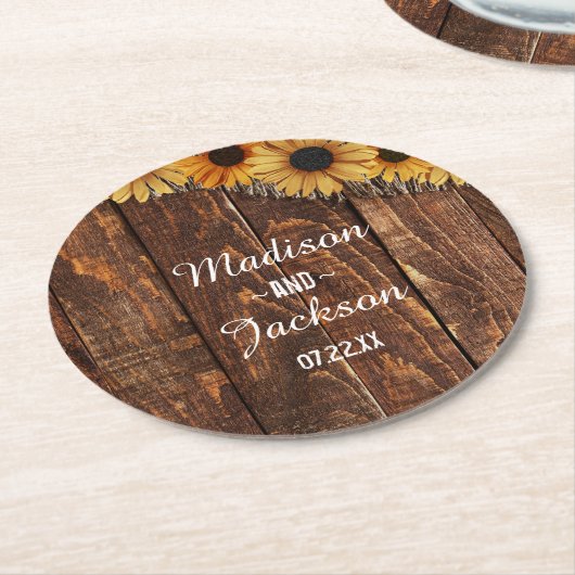 Rustikales Hochzeitsstift für Holz und Burlap-Sonn Runder Pappuntersetzer (Angewinkelt)