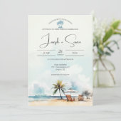 Rustikales Hochzeitsstil des Watercolor Ocean Beac Einladung (Stehend Vorderseite)