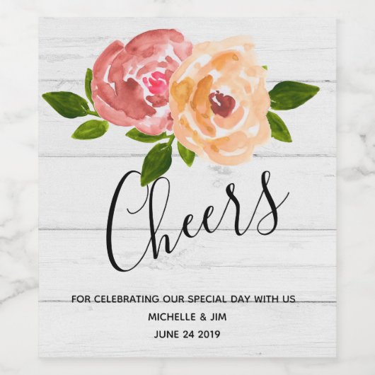 Rustikales Hochzeitsweinwerk aus Blumenholz Weinetikett (Einzelnes Label)