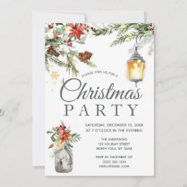 Rustikales Holiday Floral Lights Weihnachts-Party Einladung