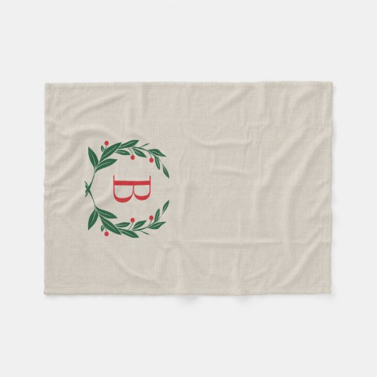 Rustikales Holiday Laurel Wreath Monogram Fleecedecke (Vorderseite (Horizontal))