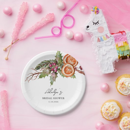 Rustikales Holiday Wreath Brautparty Pappteller (Party)