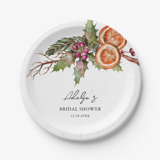 Rustikales Holiday Wreath Brautparty Pappteller (Vorderseite)