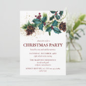 Rustikales Holly and Berries Botanisches Weihnacht Einladung (Stehend Vorderseite)