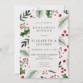 Rustikales Holly Berries Weihnachtsessen Probe Einladung (Vorderseite)