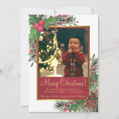 Rustikales Holly & Pine mit Foto Frohe Weihnachten (Vorderseite)