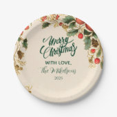 Rustikales Holly Pomegranate Weihnachtsgebäck Part Pappteller (Vorderseite)