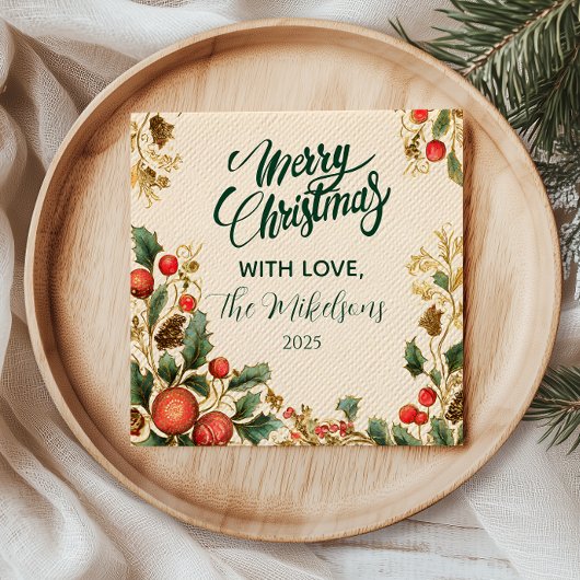 Rustikales Holly Pomegranate Weihnachtsgebäck Part Serviette