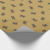 Rustikales Holly und Polka dots gold Geschenkpapier (Ecke)
