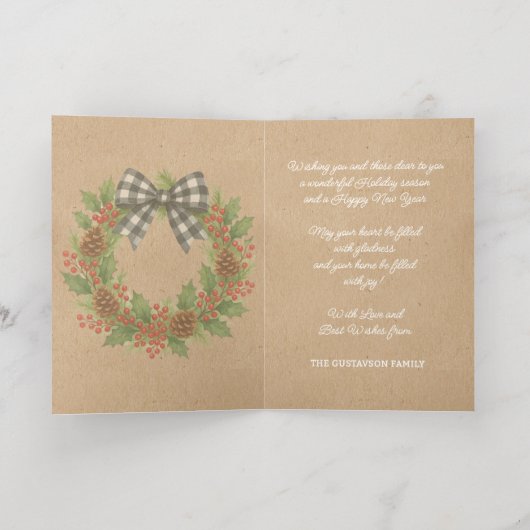 Rustikales Holly Wreath White Black Checkered Bow (Innen Abgelegt)