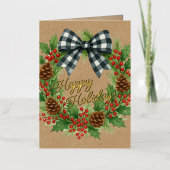 Rustikales Holly Wreath White Black Checkered Bow  (Vorderseite)