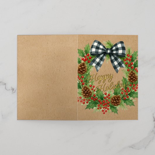 Rustikales Holly Wreath White Black Checkered Bow  (Äußere Ablage)