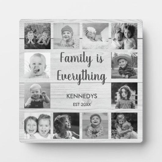 Rustikales Holz 12 FotoCollage Schwarz-Weiß Fotoplatte (Vorderseite)