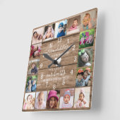 Rustikales Holz 16 Foto Collage Großkinder Zitat Quadratische Wanduhr (Winkel)