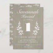 Rustikales Holz 1. Geburtstag Party Einladung (Vorne/Hinten)