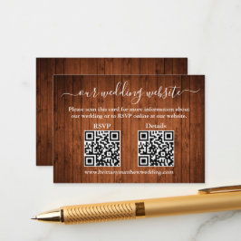 Rustikales Holz 2 QR Hochzeit RSVP Details Begleitkarte