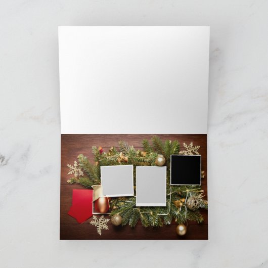 Rustikales Holz 3 Bild Weihnachtskarte Karte (Innenseite)