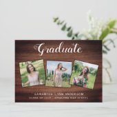 Rustikales Holz 3 Foto Collage Abschluss Ankündigung (Stehend Vorderseite)