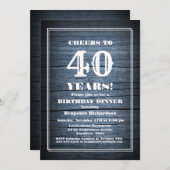 Rustikales Holz 40. Geburtstag Abendessen Party Einladung (Vorne/Hinten)