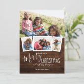 Rustikales Holz 4 Foto Collage Frohe Weihnachten (Stehend Vorderseite)