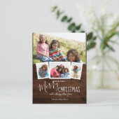 Rustikales Holz 4 Foto Collage Frohe Weihnachten (Stehend Vorderseite)