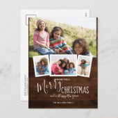 Rustikales Holz 4 Foto Collage Frohe Weihnachten (Vorne/Hinten)
