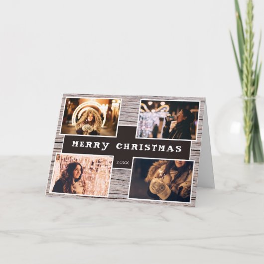 Rustikales Holz 4 Foto Collage Weihnachten (Vorderseite)