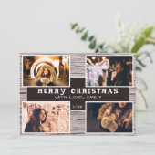 Rustikales Holz 4 Foto Collage Weihnachtsbild Karte (Stehend Vorderseite)