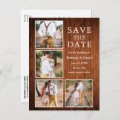 Rustikales Holz 4 Foto Verlobung Save the Date Postkarte (Vorne/Hinten)