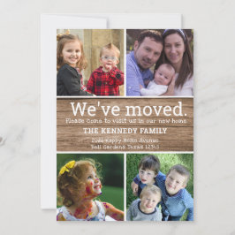 Rustikales Holz 4 FotoCollage Wir haben neue Zuhau Ankündigung