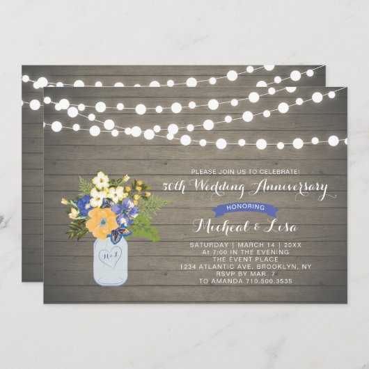 Rustikales Holz 50. Hochzeitstag Einladung (Vorne/Hinten)