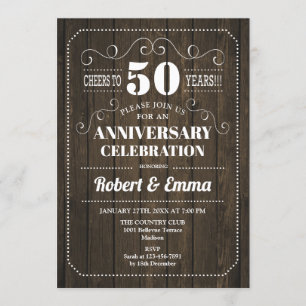 Rustikales Holz 50-jähriges Party zum Hochzeitstag Einladung
