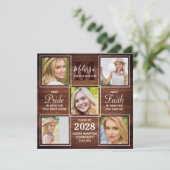Rustikales Holz 5 Foto Collage Abschluss Ankündigung (Stehend Vorderseite)