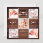 Rustikales Holz 5 Foto Collage Neue Babystatusdusc Dankeskarte (Vorderseite)