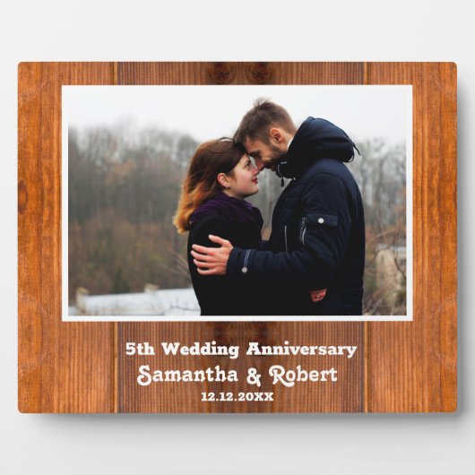Rustikales Holz 5. Hochzeitstag Foto Fotoplatte (Vorderseite)