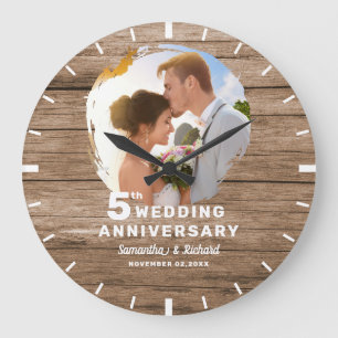 Rustikales Holz 5. Hochzeitstag Foto Große Wanduhr