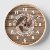 Rustikales Holz 5. Hochzeitstag Foto Uhr (Vorderseite)