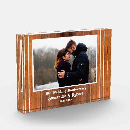 Rustikales Holz 5. Hochzeitstag Fotoblock (Links)